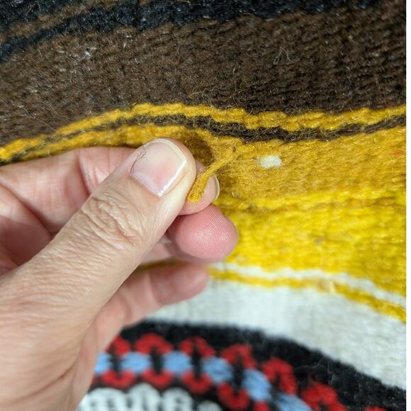 Vintage Baja Poncho Sweater Mens Medium Woven Pullover Boho Hooded 90s - Picture 6 of 8